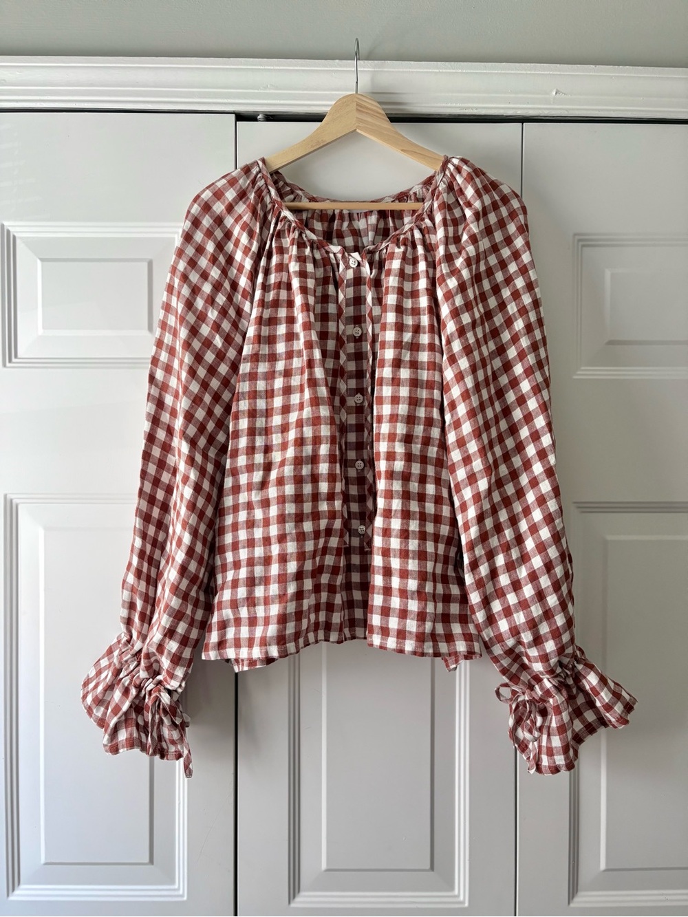 Linenfox Terracotta Gingham Mila Blouse S/M